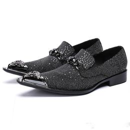 Arrivée Metal Nouveau Tipped Point Tee Man Robe formelle Male Paty Prom Shoes Footwear Geothesine Le cuir Slip on Men S Weddin Bac