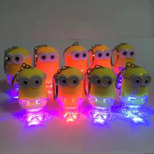 Aankomst Minion LED Gadget Licht Keychain Key Chain Ring Kevin Bob Flashlight Torch Sound Toy Despicable Me Kids Kerstpromotie Geschenk