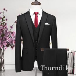Llegada traje de mañana Trajes de boda para hombres tres piezas chaqueta pantalones chaleco hecho a medida negro 240227
