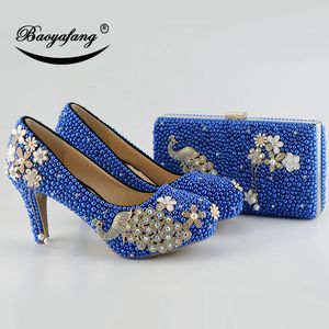 arrivée Paon Bleu Royal perle diamants chaussures Femme Parti/Mariage Pompes Chaussures Hautes Mode strass Chaussures de Mariée femmes 240227