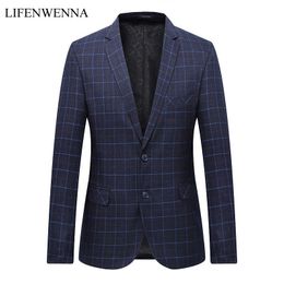 Aankomst Plaid Casual Blazer Mannen Mode Slanke Jacket Suits Masculine Blazer Coat Two-Button Pak Mannen Formele Pakjas 210528