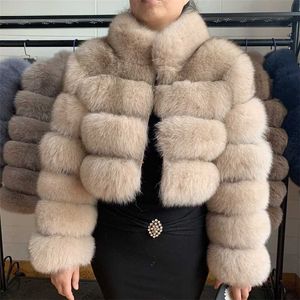aankomst echte bont lange mouw kraag vrouwen winter korte jas fashion model hoge kwaliteit 211220