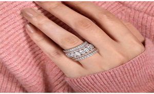 Llegada Color oro rosa 4 piezas apiladas conjuntos de anillos de compromiso de boda para mujer banda de moda R5899 2110122505515