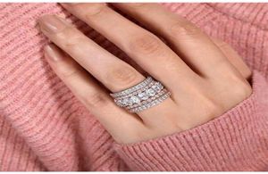 Aankomst Rose Gold kleur 4 stuks gestapelde stapel bruiloft verlovingsringsets voor vrouwen Fashion Band R5899 2110125829129