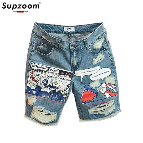 Venta de llegada Moda para hombre Jeans Imprimir Light Jean Shorts Hombres Ulzzang Verano Patrón Longitud Cremallera Fly Stoashed 211108