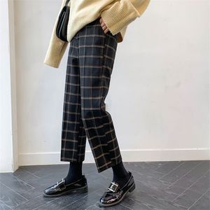 Aankomst Lente Herfst Korea Mode Vrouwen Hoge Taille Plaid Wide Pen Broek All-Matched Casual Losse Enkellengte V18 210512