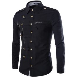 Collectie Lente/Herfst Mannen Lange Mouw Cargo Shirt Casual Slim Fit Mode Epaulet Dubbele Zak Heren Overhemd M L XL XXL 240117