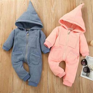 Aankomst Lente Baby Solid Warm Hooded Jumpsuit lange-sleeves Rompertjes Baby's Kleding 210528