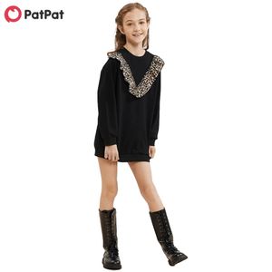 Llegada primavera niño niña leopardo vestido para niños costura suéter falda ropa 210528