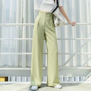 Aankomst Lente Zomer Korea Mode Vrouwen Hoge Taille Slanke Casual Straight Broek Solid Losse Wide Plus Plus Size M75 210512