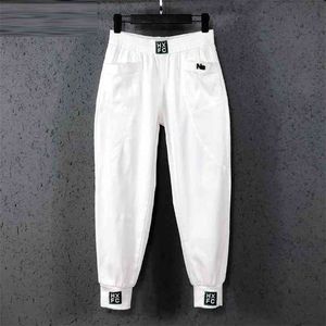 Aankomst lente zomer korea mode vrouwen elastische taille losse witte jeans all-matched casual katoen denim harembroek S982 210809