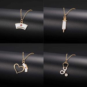 Arrivée stéthoscope infirmière chapeau coeur nouveau pendentif collier pour femmes médecin bijoux tour de cou chaîne femme cadeaux