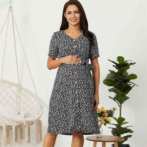 Arrivée élégante robe de maternité à manches courtes et imprimé floral 210528