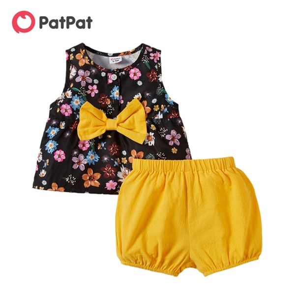 Llegada Verano 2 unids Sin mangas Flor Color Contraste Bonito Conjunto Ropa para niños 210528