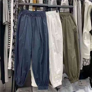 Arrivée été Style coréen femmes lâche décontracté taille élastique cheville-longueur pantalon tout assorti coton Harem T01 210512