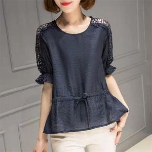 Arrivée Summer Style coréen Femmes Lâche Raglan Manches Creuse Blouse Tout assorti O-Cou Pull Chemises décontractées W107 210512