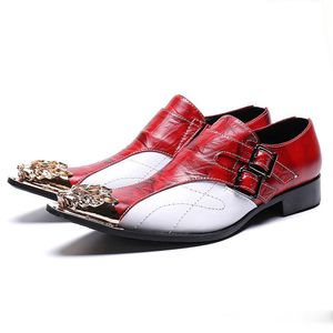 Orteil d'arrivée Nouvel homme robe formelle pointue mâle Paty Prom chaussures de chaussures en cuir authentique en cuir en métal.