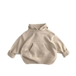 Collectie unisex kinderen jongens meisje hoodie gebreide trui losse stijl peuter voorvak ontwerp gebreide jas 240124