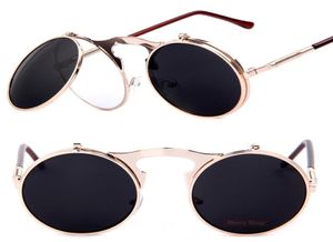 Arrivée Vintage Sunglasses Round Designer Steam Punk Metal Femmes Enrobage de soleil Retro Circle Sun Sunshes UV4005508365