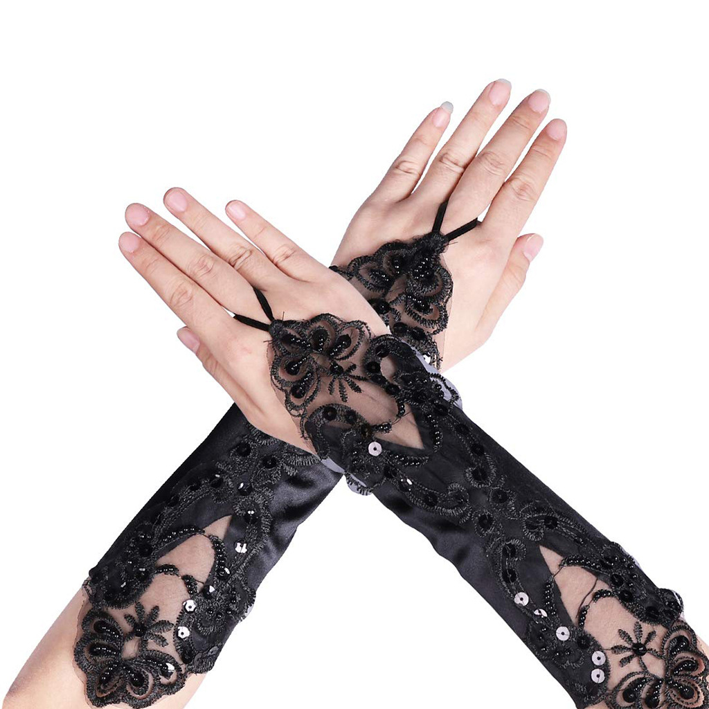 Свадебные перчатки свадебные аксессуары длинные бисеро -колена длина свадебных перчаток для кружевных перчаток без пальцев