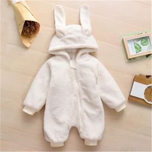 Llegada Invierno Bebé Orejas largas Cremallera Fleece Mono Niño Niña Una pieza Monos Ropa 210528