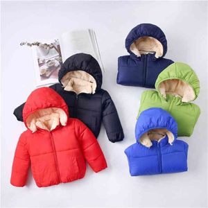 Aankomst Winter Baby Peuter Causal Fluff Solid Long-mouw Hooded Katoen Jas Unisex Sweet Coats Kinderkleding 210528
