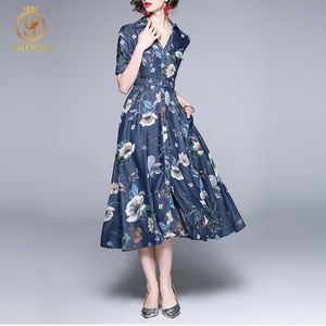 Aankomst vrouwen denim jurk gedrukt casual zomer kleding dames vintage vestidos shirt jurken 210520