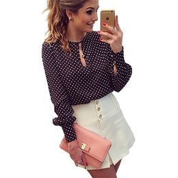 Arrivée Femmes Tops Casual Owck Sleeves Longs Blouses Spring Summer Mmeka Polka Dots Shirt 210518