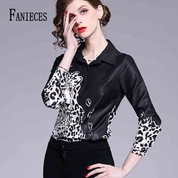 Aankomst Vrouwen Tops Kraag Lange Mouwen Leopard Gedrukt Floral Designer High Street Fashion Blouse Shirts Bluzki Damskie 210520