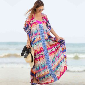 Aankomst Strand Cover Up Floral Vintage Badmode Dames Kaftan Tuniek Robe de Plage Lange badpak UPS # Q114 210420