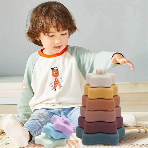 Arrivées BPA Sécurité sans sécurité 3D Silicone Star Coeur Caoutchouc Bâtiment Bâtiment Baby Éducatif Jouets 211106