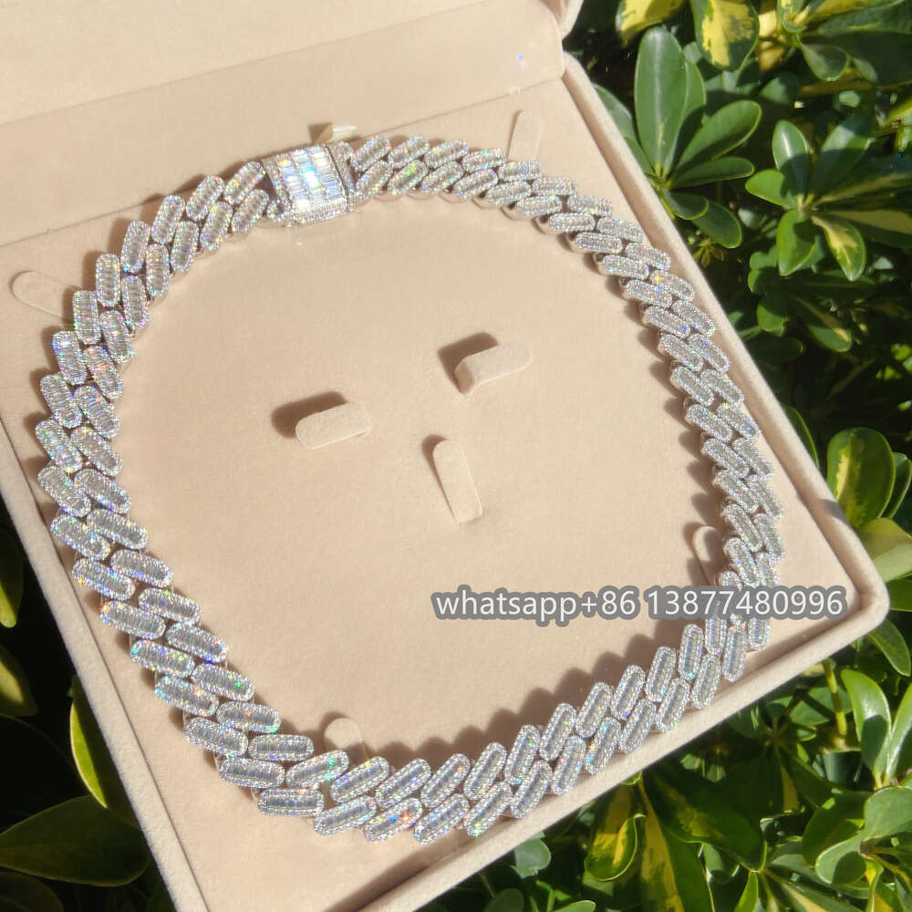 Ankomster Miami Cuban Link Chain Silver 925 Fashion Iced Out VVS Baguette Moissanite Diamond Necklace