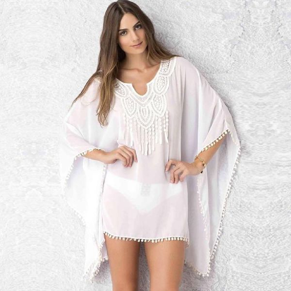 Llegadas Sexy Beach Cover Up Lace Swimwear Damas Poncho Saida de Praia Plus Tamaño S #Q78 210420