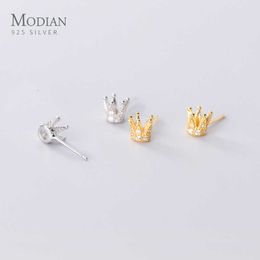 Aankomst 925 Sterling Zilver Mini Mooie Crown Stud Earring voor Dames Mode Tiny Ear Pin Korea Stijl Fijne Sieraden 210707