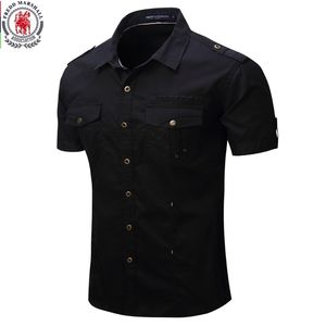 Arrive Mens Cargo Shirt Men Casual Solid Short Sleeve s Multi Pocket Work Plus Size 100% Cotton 220309