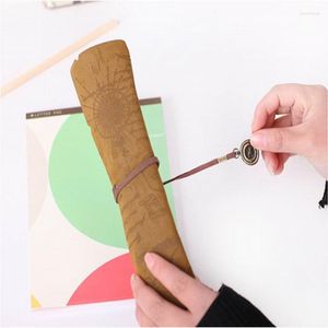 Arrive Retro Vintage Pirate Roll Up PU Leather Pen Pencil Case Treasure Map Kid Pens Bag