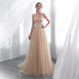 Arrivée Taille US2-US16 Nouveau en stock Robes de soirée chérie tulle bal avec appliques dos à lacets balayage train robes de soirée formelles Eveng Tra