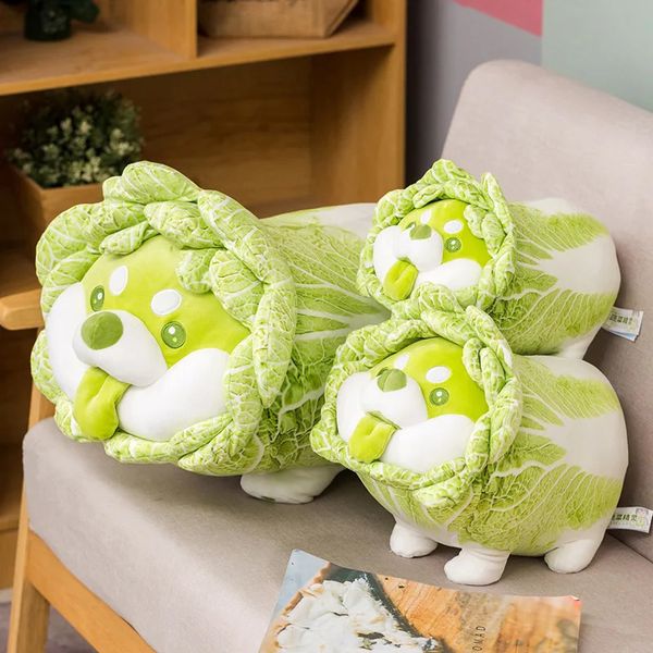 Llega el perro verde vegetal de peluche de juguete japonés repollo perro animales de peluche muñeca suave Shiba Inu almohada bebé niños juguetes regalo 240119