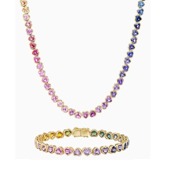 Ensemble de bijoux colorés arc-en-ciel progressif, lunette de couleur or en forme de cœur, chaîne de Tennis CZ, collier pour femmes, 240122