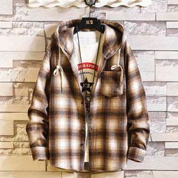 Aangekomen Plaid Hoodie Sweatshirt Mannen Flanel Fleece Stijl Hip Hop High Street Casual Cardigan Lange Mouwen 210721