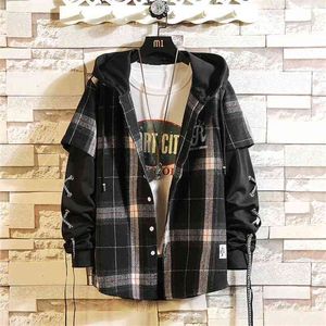 Aangekomen Plaid Hoodie Sweatshirt Mannen Flanel Fleece Stijl Hip Hop High Street Casual Cardigan Lange Mouwen 210728