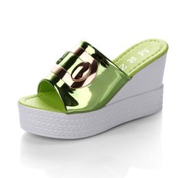 Sandales d'été Sexy à semelles compensées pour femmes, pantoufles à talons hauts, à la mode, sandales 81891, arrivées