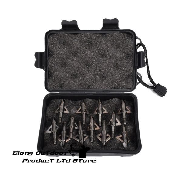 Arrow 12pcs Broadhead 100 125 Grain Hunting 3 lames + 1x case Guard Broadhead Box Archerie Arc extérieur Bête de chasse extérieure