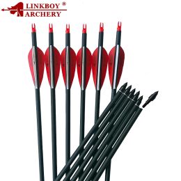 Arrow 6/12 / 24pcs linkboy arc arcry mélange en carbone flèche spine 500 28/29/30 pouce id6.2 mm accessoires d'arc traditionnels