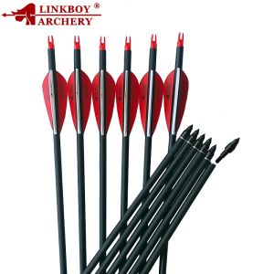 Arrow 6/12 / 24pcs linkboy arc arcry mélange en carbone flèche spine 500 28/29/30 pouce id6.2 mm accessoires d'arc traditionnels