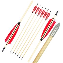 Arrow 6/12 / 24pcs flèches en bois traditionnelles faites à la main 5 "plumes de dinde en bois