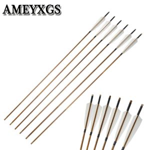 Arrow 6 / 12pcs Bamboo Arrow 5inch Turkey Feather Arcry OD: 8 mm composé Recourve arche