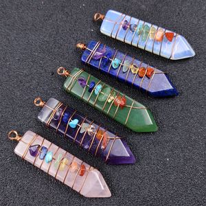 Flèche Chakra Reiki Guérison Pendules Charmes Pierres Naturelles Pendentif Amulette Cristal Hexagonal pour Hommes Femmes collier Fabrication de Bijoux