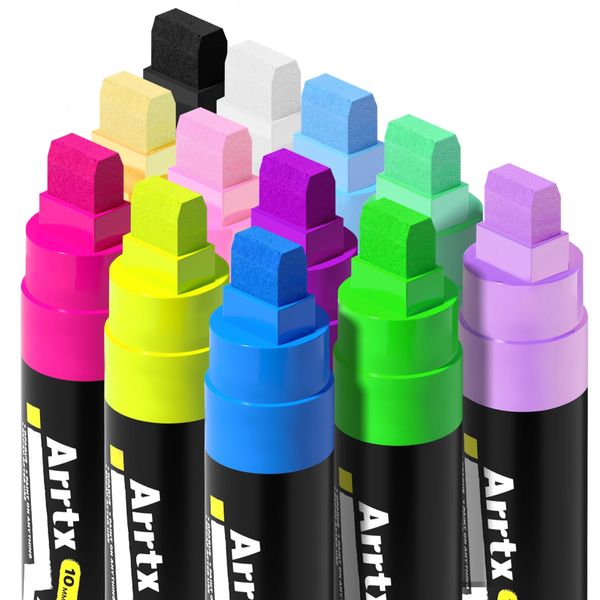 Arrtx 12 couleurs néon pointe large 10mm marqueurs de peinture acrylique pour graffiti sur roche verre toile métal céramique tasse bois plastique 231226