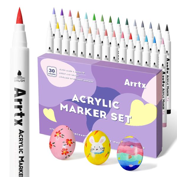 Arrtx 30 couleurs pastel marqueurs de pinceau acrylique stylos de peinture disponibles sur toile de verre de roche tasse en céramique en métal bois plastique oeuf de Pâques 231220
